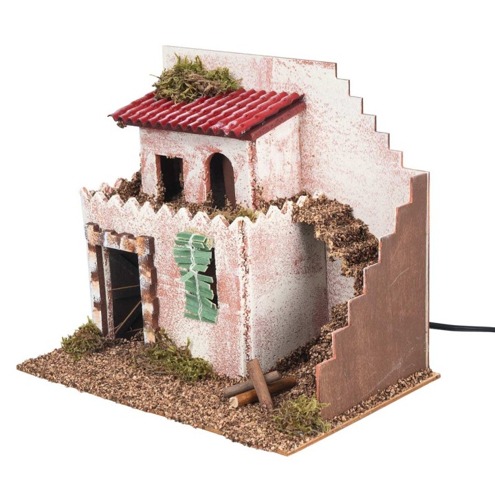 Two-story house illuminated cm 15x23x19 h