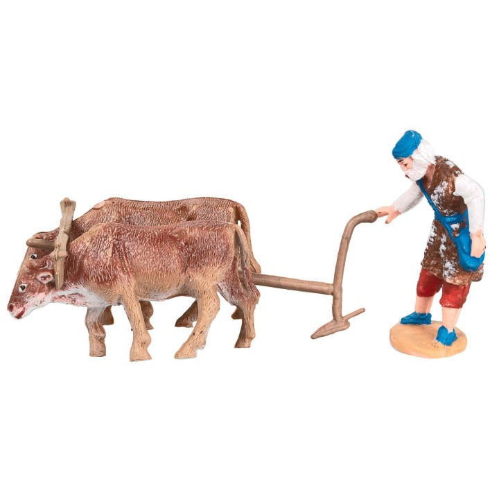Contadino con aratro e buoi 6,5 h cm