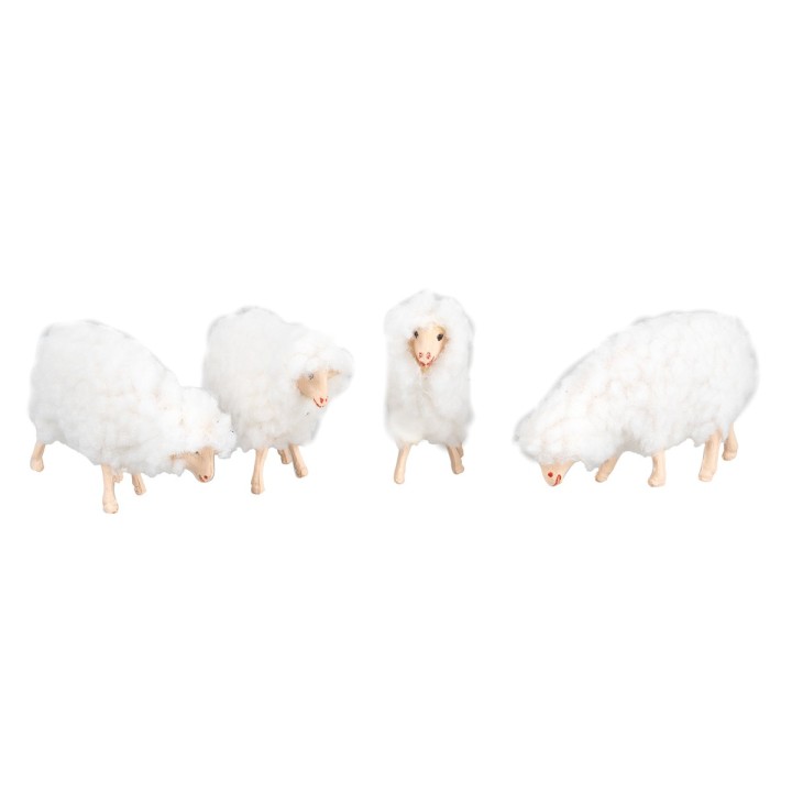 Set quattro pecore con lana per statue da 11-13 cm