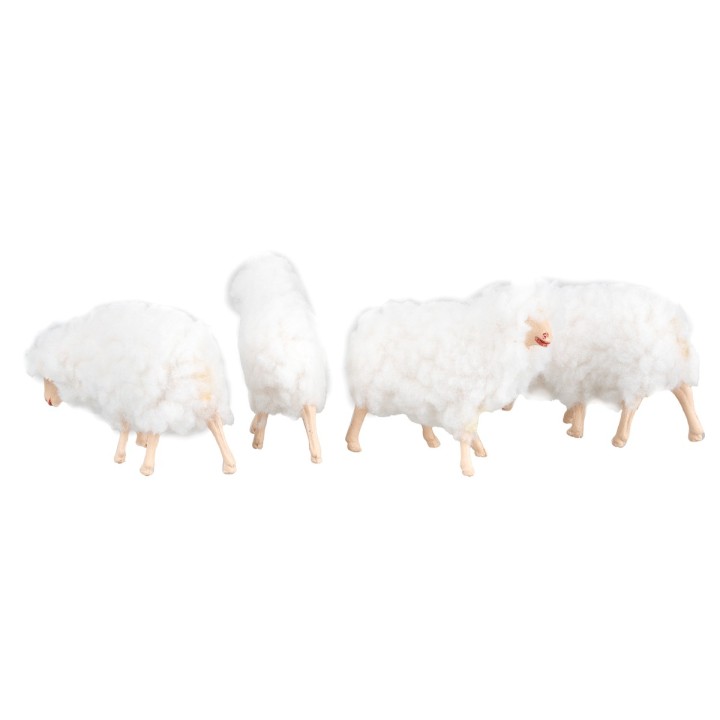 Set quattro pecore con lana per statue da 11-13 cm
