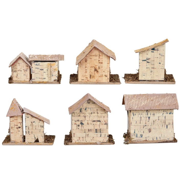 Set of six nativity scene houses 7.8x5.5x7.5 cm