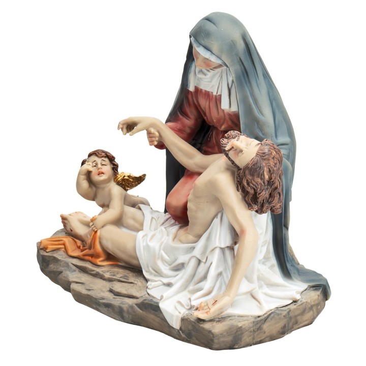 Pietà con Maria, Gesù e angioletto serie 19 cm in resina