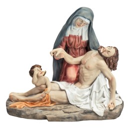 Piedad con María, Jesús y angelito serie 19 cm en resina
