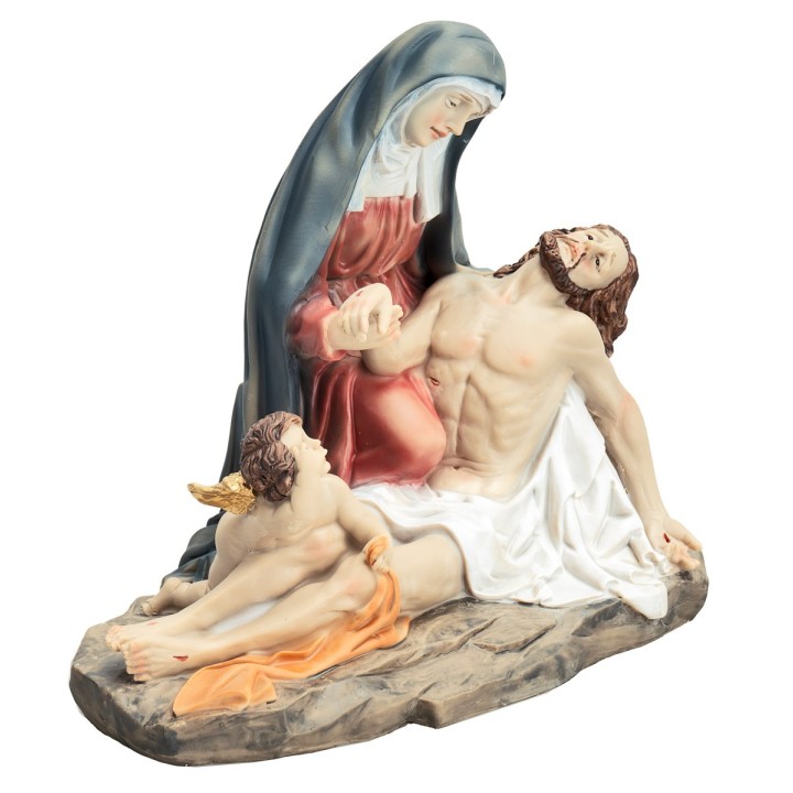 Pietà with Mary, Jesus, and little angel series 19 cm in resin
