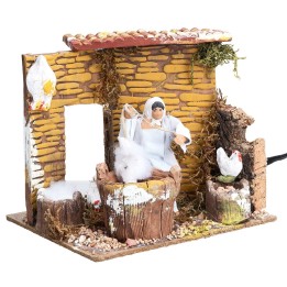 Mujer con gallinas 10 cm en movimiento cm 17x14x14,5 h