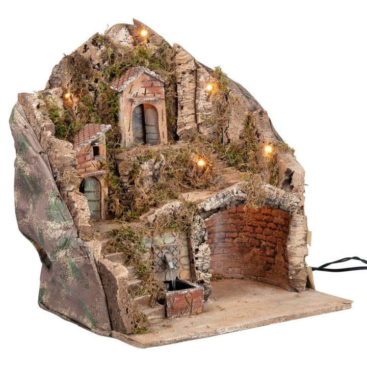 Presepe illuminato con fontana cm 40x30x40 h