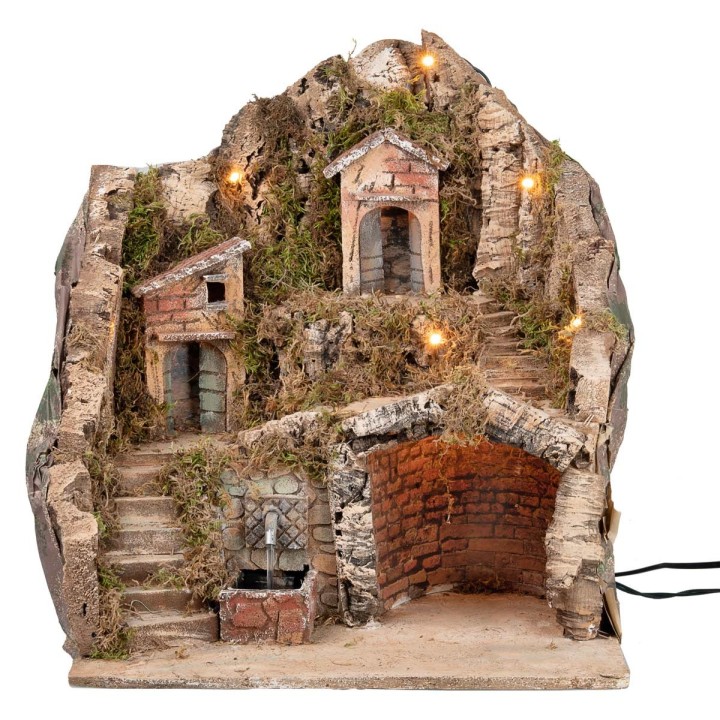 Presepe illuminato con fontana cm 40x30x40 h