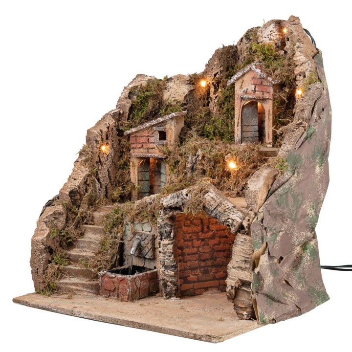 Presepe illuminato con fontana cm 40x30x40 h