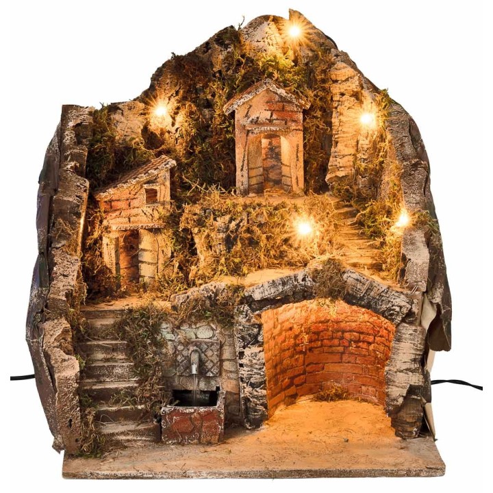 Pesebre iluminado con fuente cm 40x30x40 h
