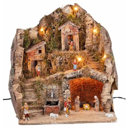 Presepe completo di statue Landi, luci e fontana cm 40x30x40 h