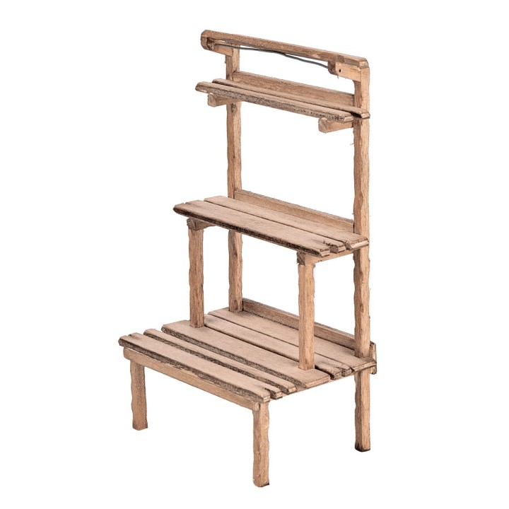 Banco expositor de madera con varios estantes de 10x7x18,3 cm h