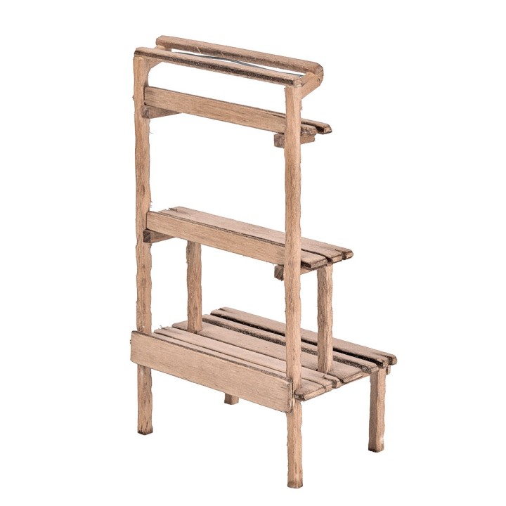 Banco expositor de madera con varios estantes de 10x7x18,3 cm h