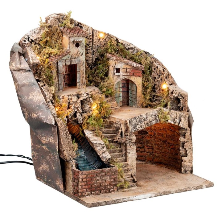 Pesebre iluminado con cascada de 33x27x40 cm h