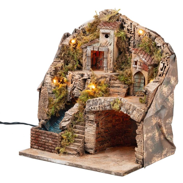 Presepe illuminato con cascata cm 33x27x40 h