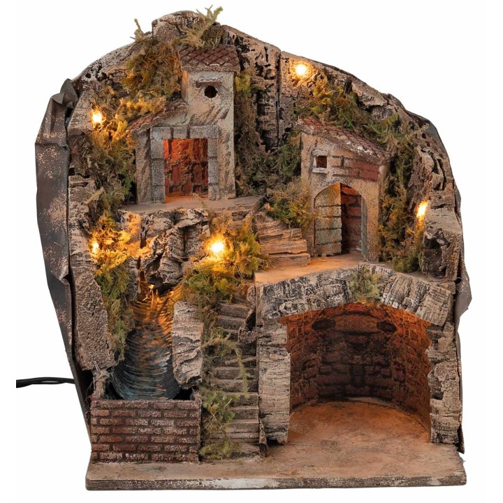 Pesebre iluminado con cascada de 33x27x40 cm h
