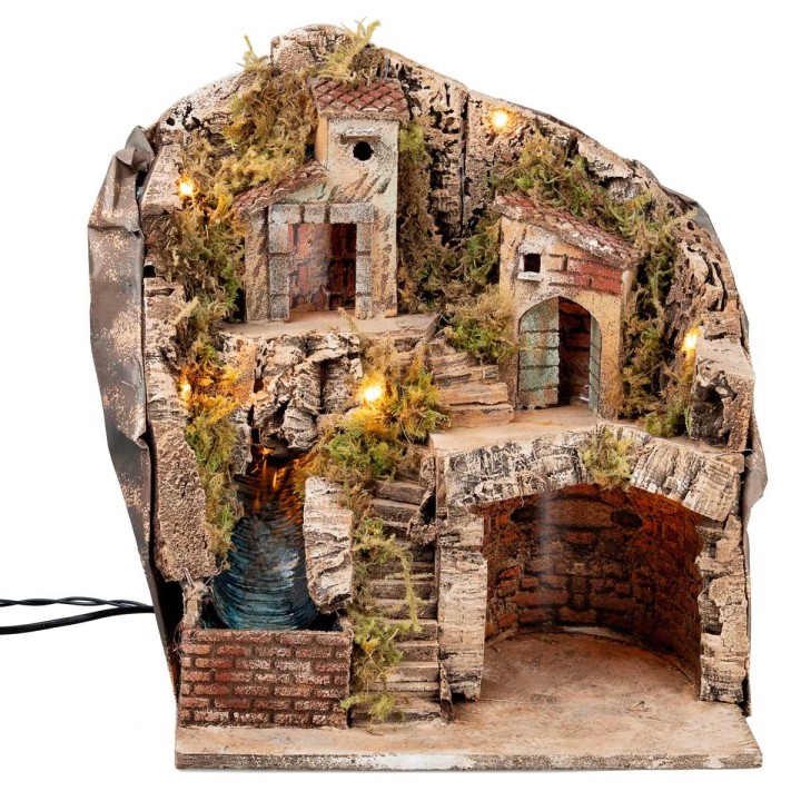 Illuminated nativity scene with waterfall cm 33x27x40 h