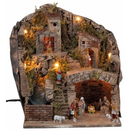 Presepe con statue Landi, luci e cascata cm 33x27x40 h