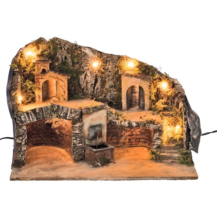 Presepe illuminato con fontana cm 50x26x33 h