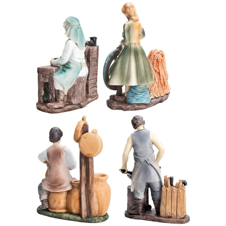 Conjunto de 4 figuritas de oficios de 15 cm en resina