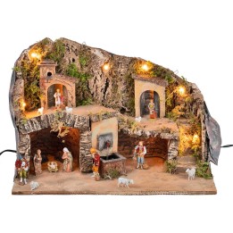 Nativity scene with Landi statues with fountain cm 50x26x33 h