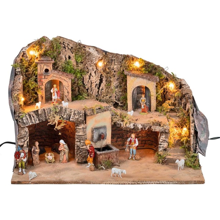 Nativity scene with Landi statues with fountain cm 50x26x33 h