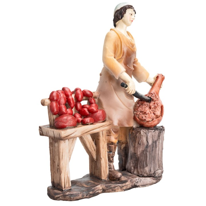 Butcher with ham 20 cm in resin