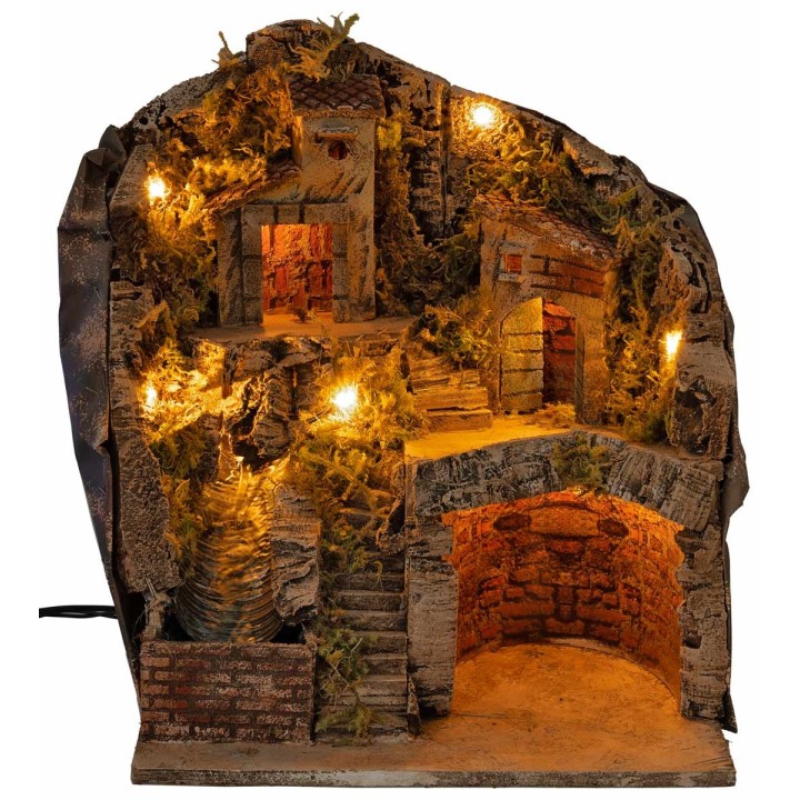 Pesebre iluminado con cascada de 33x27x40 cm h