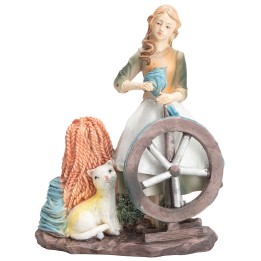 Woman sewing with cat 20 cm in resin