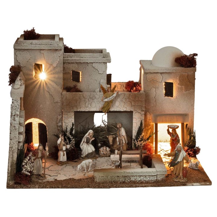 Belén árabe iluminado con estatuas Landi cm 50x40x33 h