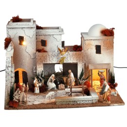 Presepe arabo illuminato con statue Landi cm 50x40x33 h