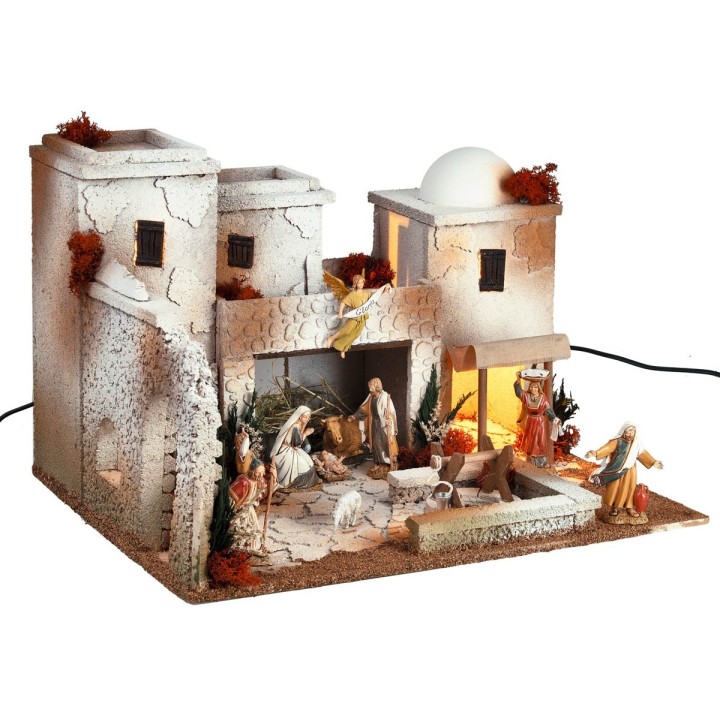 Belén árabe iluminado con estatuas Landi cm 50x40x33 h