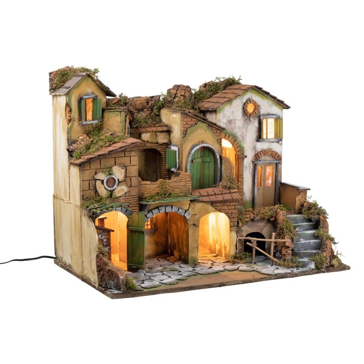Pesebre napolitano estilo 700 iluminado con fuego cm 63x40x50 h