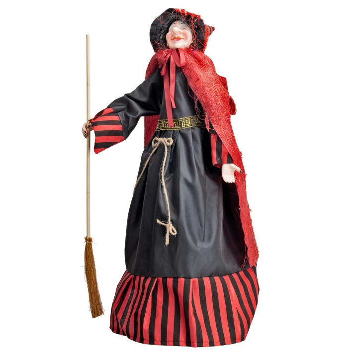Befana con luci e suoni rossa e nera 70 cm