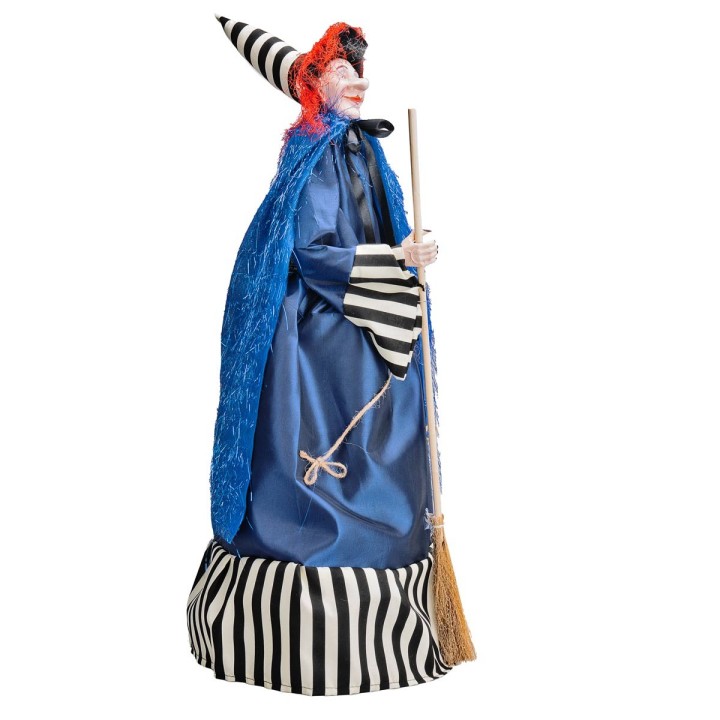 Befana con luci e suoni blu e nera 70 cm