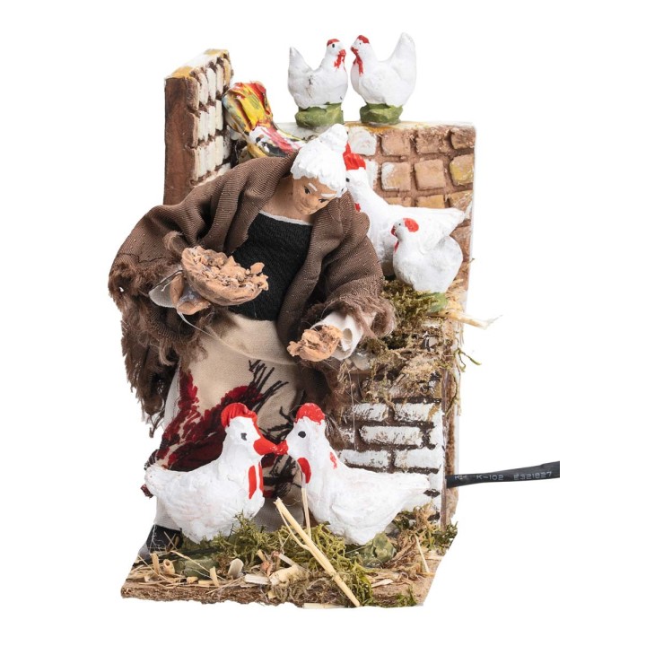 Contadina con galline 14 cm in movimento