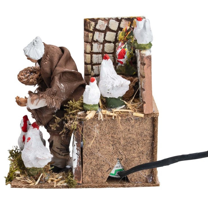 Contadina con galline 14 cm in movimento