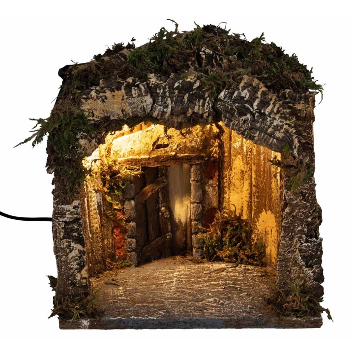 copy of Illuminated nativity scene with cave and waterfall cm