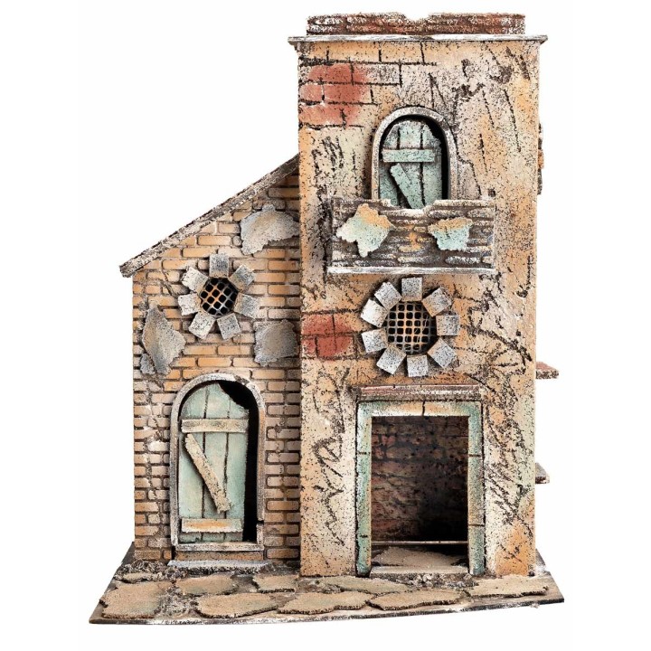 Casa napolitana con techo plano y portón cm 28x19,2x36,5 h