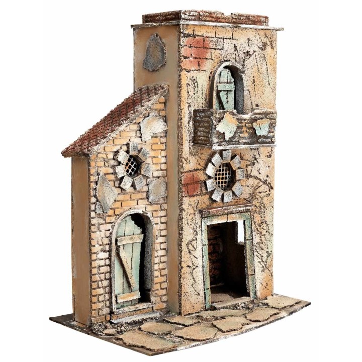 Casa napolitana con techo plano y portón cm 28x19,2x36,5 h