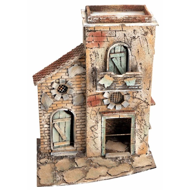 Casa napolitana con techo plano y portón cm 28x19,2x36,5 h