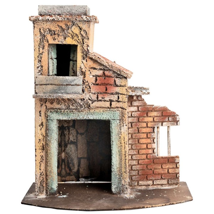Casa napolitana con muro en ruinas cm 23,5x15,7x27 h
