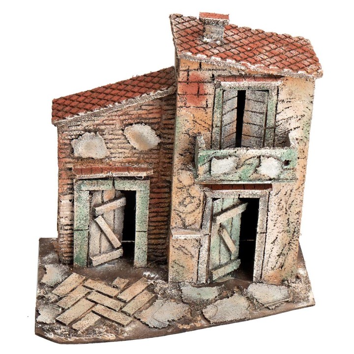 Casa napolitana con balcón y techo inclinado cm 26x16x27 h