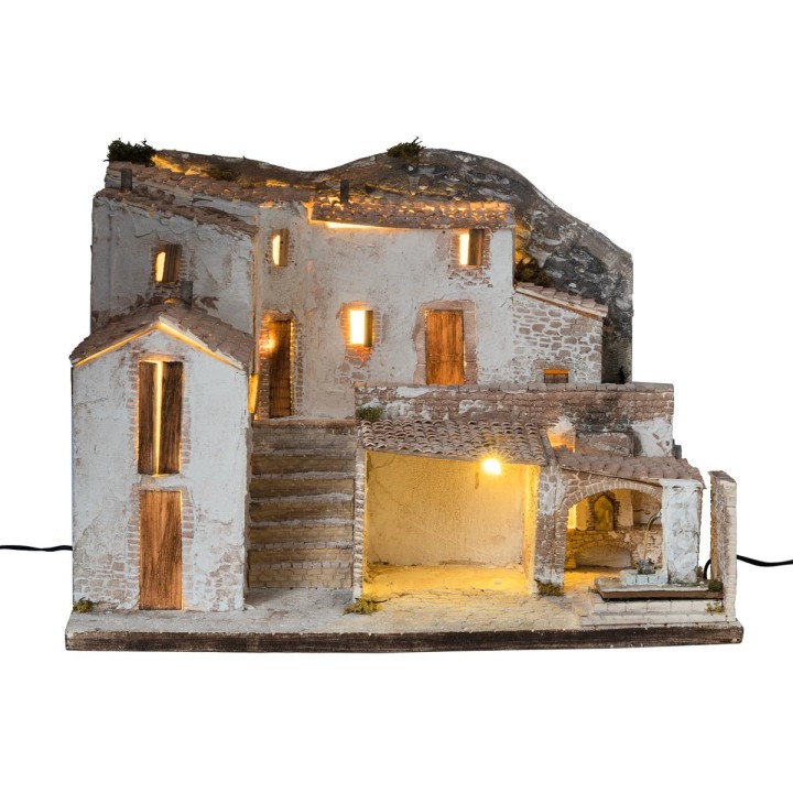 Pueblo Iluminado con fuente funcional cm 65x50x47 h