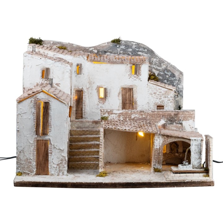 Pueblo Iluminado con fuente funcional cm 65x50x47 h