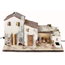 Presepe con statue Landi, luci e fontana funzionante cm