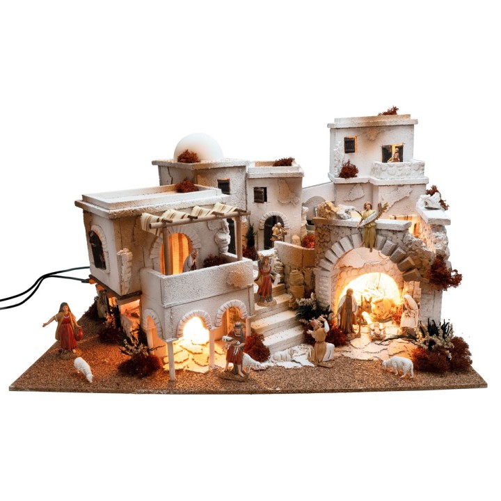Presepe arabo con luci, fuoco e fontana cm 70x50x40 h