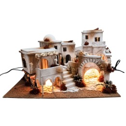 Presepe arabo con luci, fuoco e fontana cm 70x50x40 h
