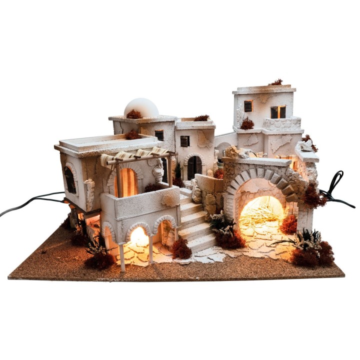 Presepe arabo con luci, fuoco e fontana cm 70x50x40 h