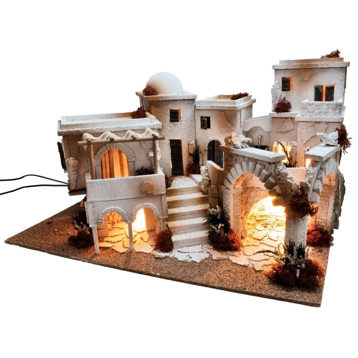 Presepe arabo con luci, fuoco e fontana cm 70x50x40 h
