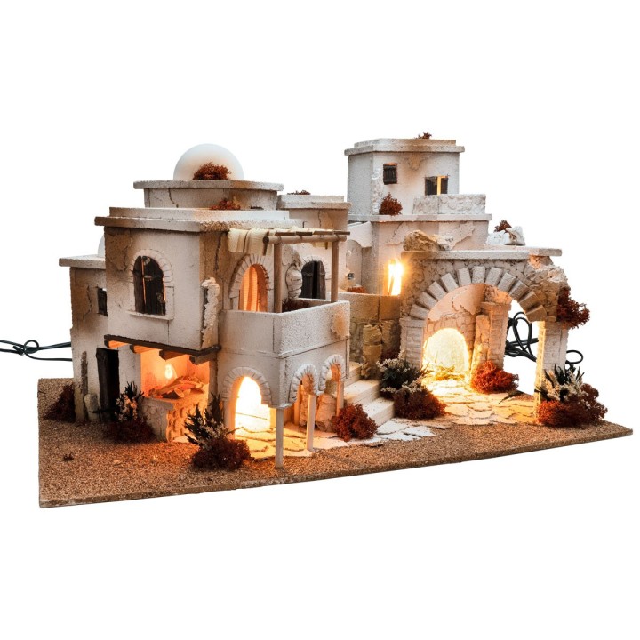 Presepe arabo con luci, fuoco e fontana cm 70x50x40 h